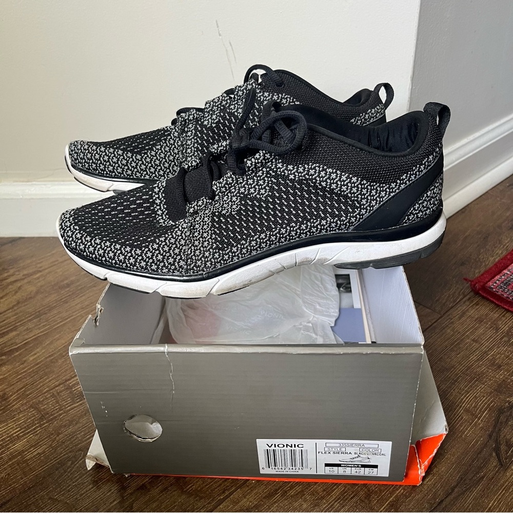 Vionic Black and White Sneakers with Breathable Knit Upper